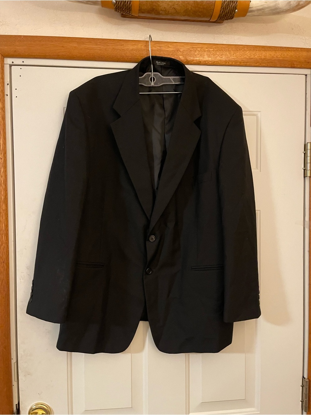 Bowdon Mens Black 2 Button Single Breasted Suit Jacket 46R Notch Lapel